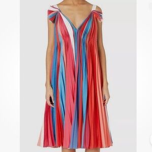 Prabal Gurung V-Neck Pleated Silk Swing Dress